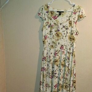 MNG by Mango Green and Pink Floral Midi Dress L